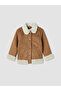 Brown Fur Collar Girls' Suede Look Coat