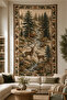 Decorative Wall Covering with Deer, Winter Forest and Pine Cone Pattern