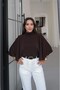 Brown Cape Blouse with Sleeve Detail