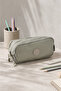 Large Size Crinkle 3 Zipper Pen Holder Mobile Phone Makeup Handbag School Bag Wallet Beige 1415K
