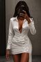 Zirconium Accessory Detail Gathered Satin Mini Shirt Dress - 6