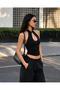 Women's Ring Detailed Halter Neckline Low-Cut Sleeveless Slim Fit Stylish Blouse - 3