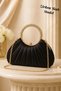 Pleated/Pillowed Bag New Model Pillowed Evening Dress Bag Black Satin with Stone Handle and Chain, Gold Case - 3