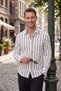 Men's White Striped Cotton Wrinkled Textured Summer Shirt Relaxed Fit Long Sleeve Shirt 2602618