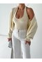 Women's Knitwear Beige Color Bat Sleeve Bolero Cardigan - 2