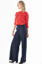 High Waist Wool Trousers Dark Navy Blue - 3