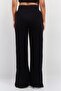 Jeans Women Regular Fit Embroidered Logo Wide Leg Pants, Black - 3