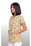 Women's V-Neck Bat Sleeve Owl Patterned Beige Terycotton Fabric Doctor Nurse Scrubs Uniform Single Top - 4