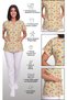 Women's V-Neck Bat Sleeve Owl Patterned Beige Terycotton Fabric Doctor Nurse Scrubs Uniform Single Top - 6