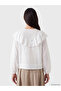 White Embroidered Ruffled Balloon Sleeve Oversized Blouse - 4