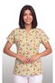 Women's V-Neck Bat Sleeve Owl Patterned Beige Terycotton Fabric Doctor Nurse Scrubs Uniform Single Top - 2