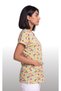 Women's V-Neck Bat Sleeve Owl Patterned Beige Terycotton Fabric Doctor Nurse Scrubs Uniform Single Top - 3
