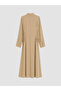 Özmarka New Season Beige Modal Blend Shirt Dress with Tie Detail - 7