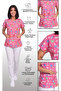 Women's V-Neck Bat Sleeve Teeth Patterned Fuchsia Terycotton Fabric Doctor Nurse Scrubs Uniform Single Top - 6