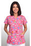 Women's V-Neck Bat Sleeve Teeth Patterned Fuchsia Terycotton Fabric Doctor Nurse Scrubs Uniform Single Top