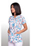 Women's V-Neck Bat Sleeve Teeth Patterned White Terycotton Fabric Doctor Nurse Scrubs Uniform Single Top - 4