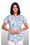 Women's V-Neck Bat Sleeve Teeth Patterned White Terycotton Fabric Doctor Nurse Scrubs Uniform Single Top - 2