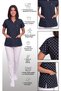 Women's V-Neck Bat Sleeve Smile Emoji Navy Blue Terycotton Fabric Doctor Nurse Scrubs Uniform Single Top - 6
