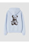 Blue Printed Women's Thick Hoodie with Kangaroo Pocket - 5