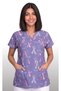 Women's V-Neck Bat Sleeve Ribbon Patterned Lilac Terycotton Fabric Doctor Nurse Scrubs Uniform Single Top