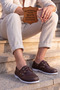 Marin Boat Shoe, 100% Genuine Leather Brown Rubber Non-Yellowing Sole Men's Boat Shoe Moccasin Laofer C - 2