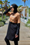 Sport Lycra Logo Detail Full Covered Hijab Swimsuit R140 Camel - 5