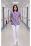 Women's V-Neck Bat Sleeve Ribbon Patterned Lilac Terycotton Fabric Doctor Nurse Scrubs Uniform Single Top - 7