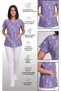 Women's V-Neck Bat Sleeve Ribbon Patterned Lilac Terycotton Fabric Doctor Nurse Scrubs Uniform Single Top - 6