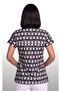 Women's V-Neck Bat Sleeve Cat Patterned Black Terycotton Fabric Doctor Nurse Scrubs Uniform Single Top - 5