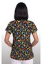 Women's V-Neck Bat Sleeve Dinosaur Patterned Black Terycotton Fabric Doctor Nurse Scrubs Uniform Single Top - 5