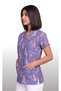 Women's V-Neck Bat Sleeve Ribbon Patterned Lilac Terycotton Fabric Doctor Nurse Scrubs Uniform Single Top - 4