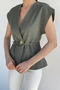 Women's Waist-Tied Gold Buttoned Vest - 3