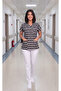 Women's V-Neck Bat Sleeve Cat Patterned Black Terycotton Fabric Doctor Nurse Scrubs Uniform Single Top - 7