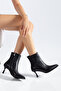 Black Pointed Toe Thin Heeled Women's Leather Boots - 2