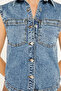 Double Pocket Women's Jean Denim Vest - 5