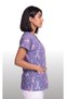 Women's V-Neck Bat Sleeve Ribbon Patterned Lilac Terycotton Fabric Doctor Nurse Scrubs Uniform Single Top - 3
