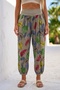 Italian Mink Tropical Patterned Elastic Waist Shalwar with Pockets Linen Look Woven Trousers 93 63 - 3