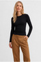 Black Crew Neck Long Sleeve Modal Cotton Basic Blouse