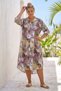 Italian Beige Shirt Collar 3/4 Sleeve Palm Printed Buttoned Casual 100% Linen Woven Dress 120 68 - 3