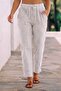 White Pocketed, Embroidered, Elastic and Tie-Waisted, Straight-Leg Casual Muslin Woven Trousers 98 60 - 3
