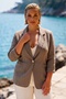 Italian Mink Coat Collar Long Sleeve Pocketed Casual 100% Linen Woven Jacket 72 62 - 3