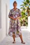 Italian White Shirt Collar 3/4 Sleeve Palm Printed Buttoned Casual 100% Linen Woven Dress 120 68 - 4