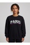 Oversize Sweatshirt Paris France Text Printed Crew Neck Long Sleeve Sweatshirt - 3
