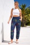 Italian Navy Blue Tropical Patterned Elastic Waist Shalwar with Pockets Linen Look Woven Trousers 93 63 - 6