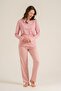 Women's Dusty Rose Crew Neck Pajama Set, Combed Cotton Modal Pajama Set with Pockets, 50% Cotton 50% Modal - 2