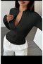 Women's Fit Black Zippered Finger-Looped Sports Cardigan Sweatshirt - 6