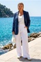 Italian Navy Blue Jacket Collar Long Sleeve Pocket Casual 100% Linen Woven Jacket 72 62 - 3