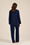 Women's Navy Blue Woven Fabric Shirt Pajama Set, Viscose Fabric - 2