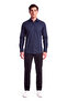 Men's Regular Fit Cotton Logo Embroidered Long Sleeve Navy Blue Shirt - 2