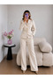 Belted Gold Buttoned Jacket Trousers Double Blazer Suit - 3